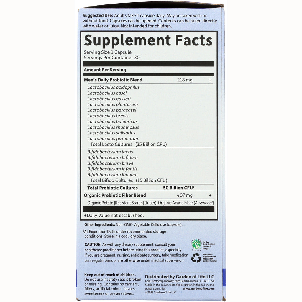 GLF201 | Supplement Facts panel showing probiotic strains, serving size, total probiotic cultures and other ingredients - Thumbnail