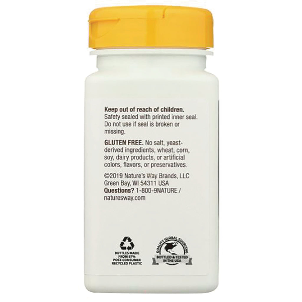 NW941 | Back label of white supplement bottle with safety warnings, gluten free statement and recycling icons - Thumbnail
