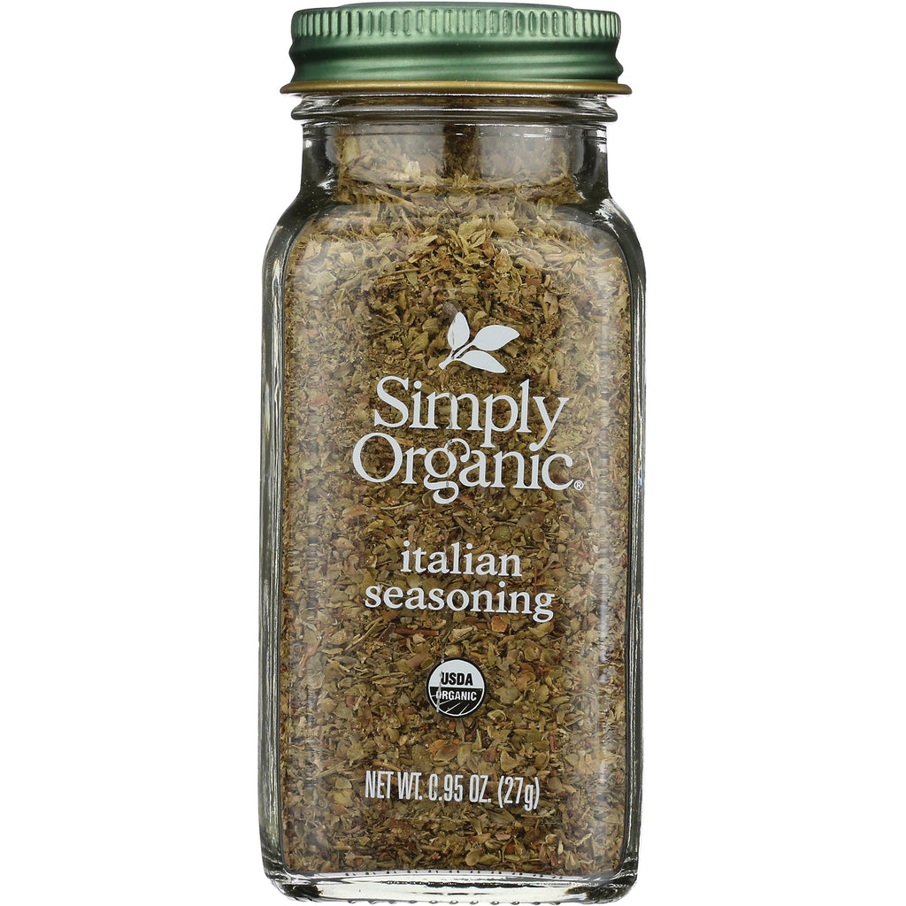 SMP029 | Simply Organic italian seasoning in clear glass jar with green lid, visible label and net wt 0.95 oz (27 g) - Thumbnail