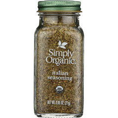 SMP029 | Simply Organic italian seasoning in clear glass jar with green lid, visible label and net wt 0.95 oz (27 g)