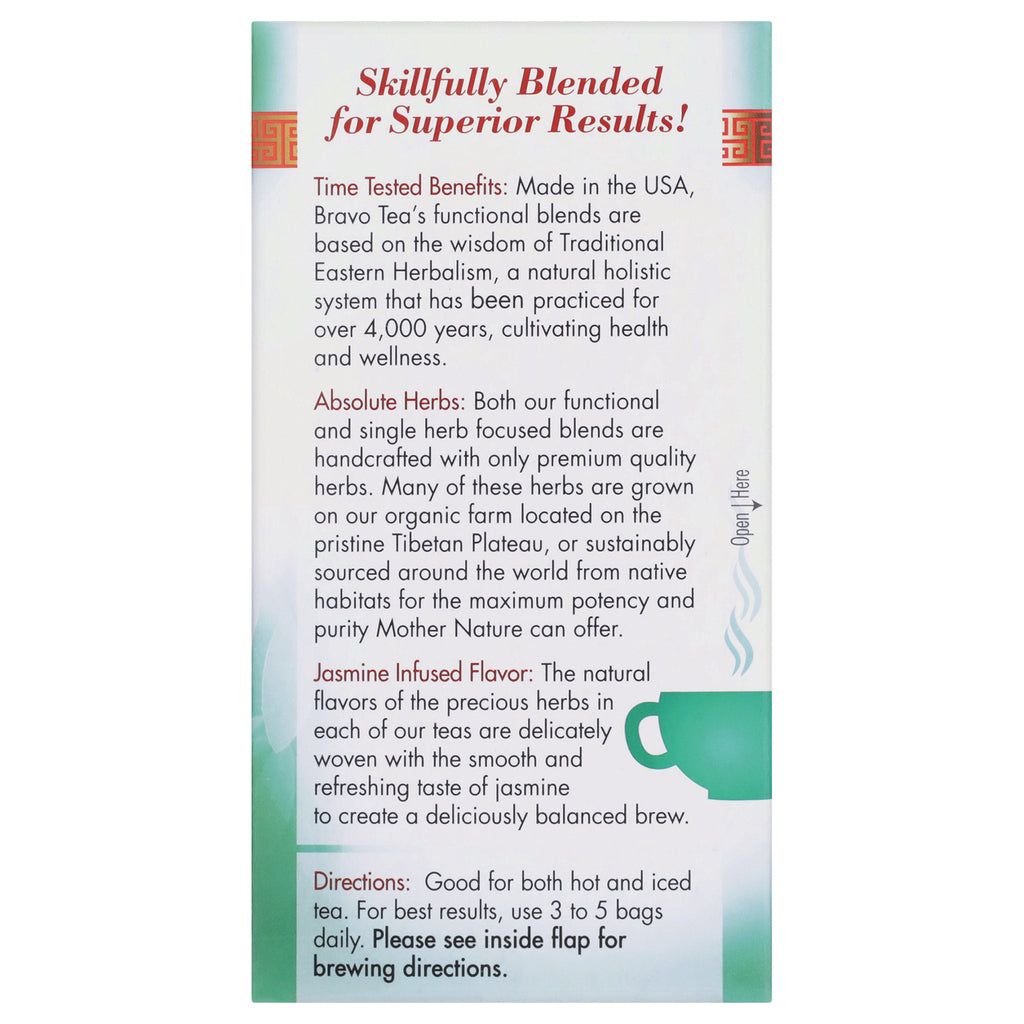 BVT005 | product infographic panel reading Skillfully Blended for Superior Results with benefits, herbs, jasmine flavor and brewing directions - Thumbnail