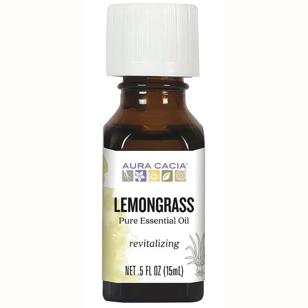 ARC009 | Aura Cacia lemongrass pure essential oil amber 15 mL bottle front label - Thumbnail