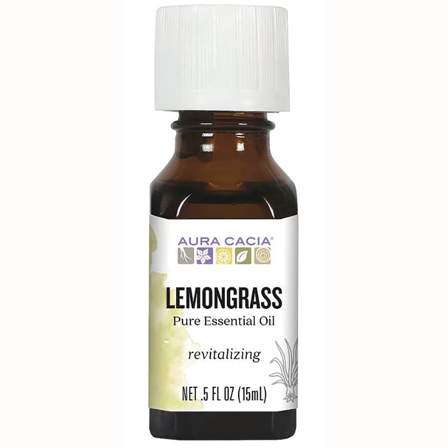 ARC009 | Aura Cacia lemongrass pure essential oil amber 15 mL bottle front label