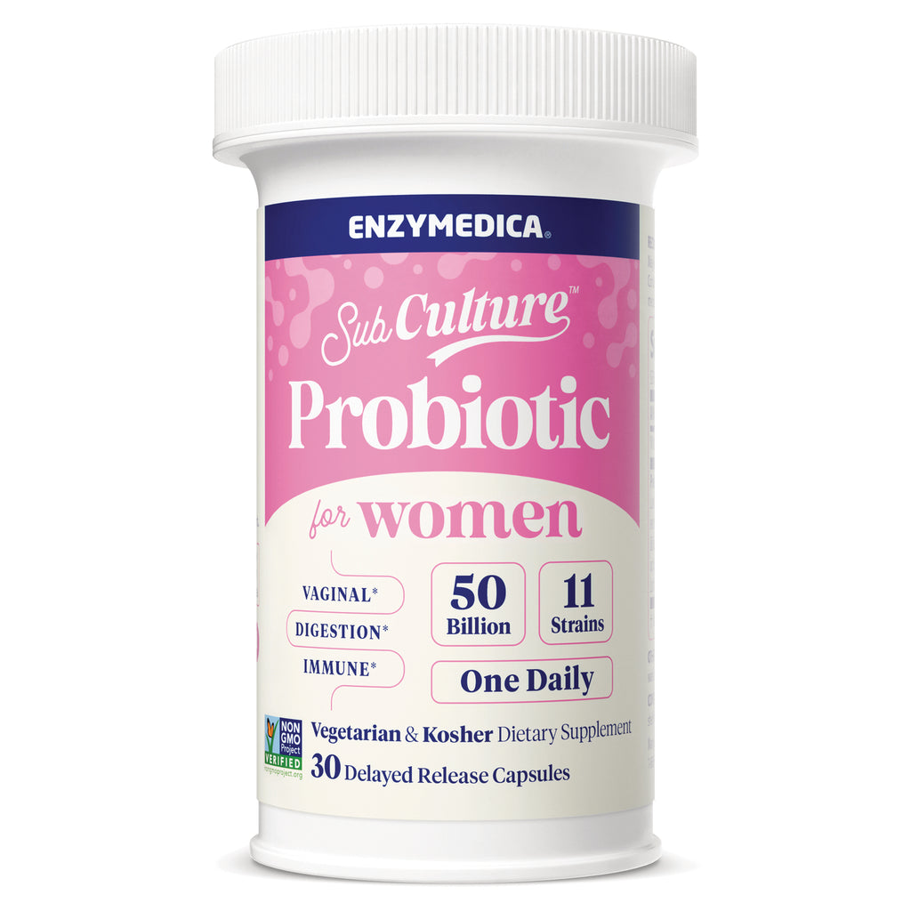 EMD104 | Enzymedica SubCulture Probiotic for women bottle, pink label reading 50 Billion, 11 Strains, One Daily - Thumbnail