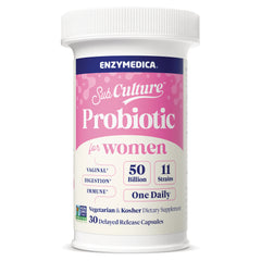 EMD104 | Enzymedica SubCulture Probiotic for women bottle, pink label reading 50 Billion, 11 Strains, One Daily