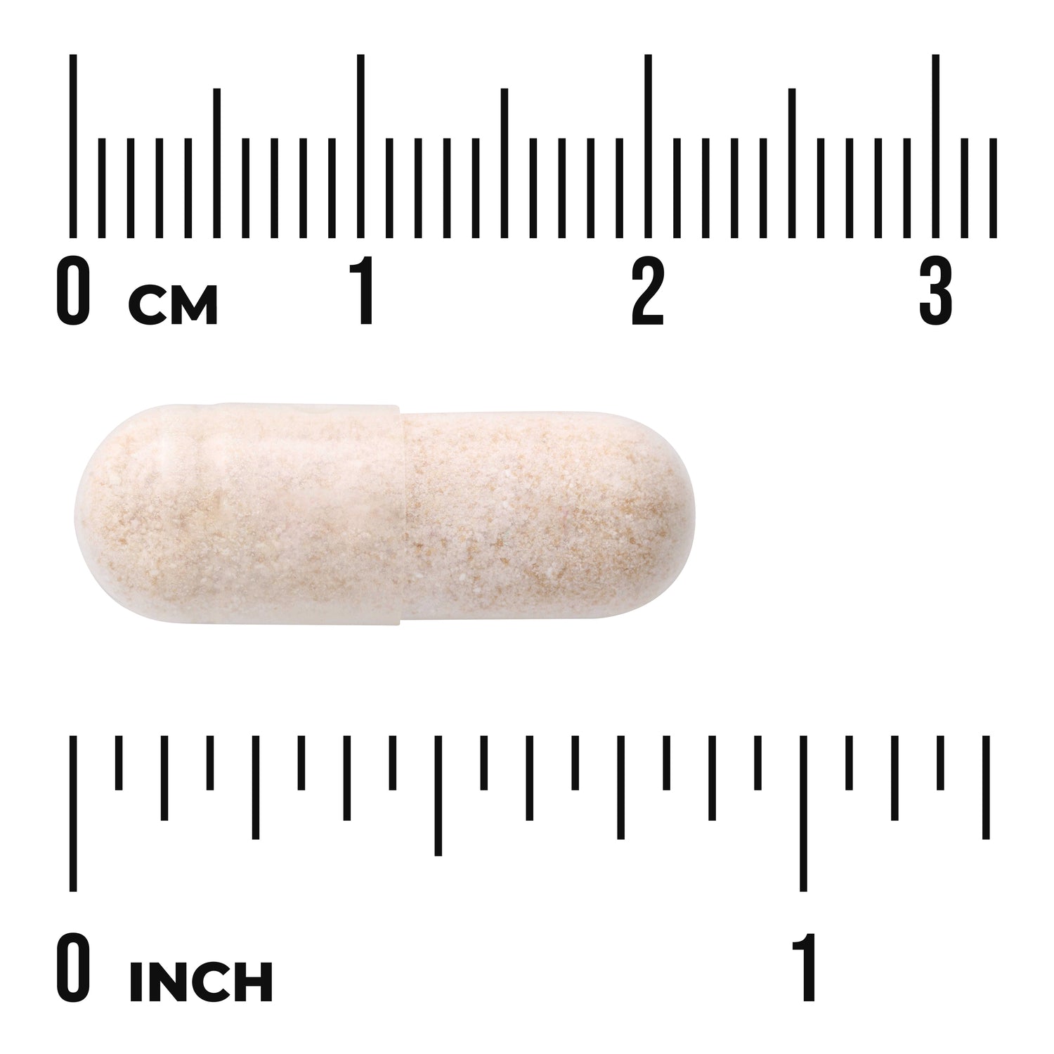 SWK011 | Beige capsule with centimeter and inch rulers showing size