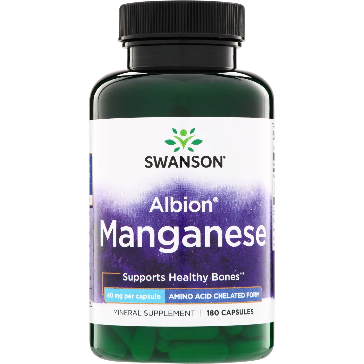 SWU072 | Swanson Albion Manganese, 180 capsules, 40 mg per capsule, supports healthy bones