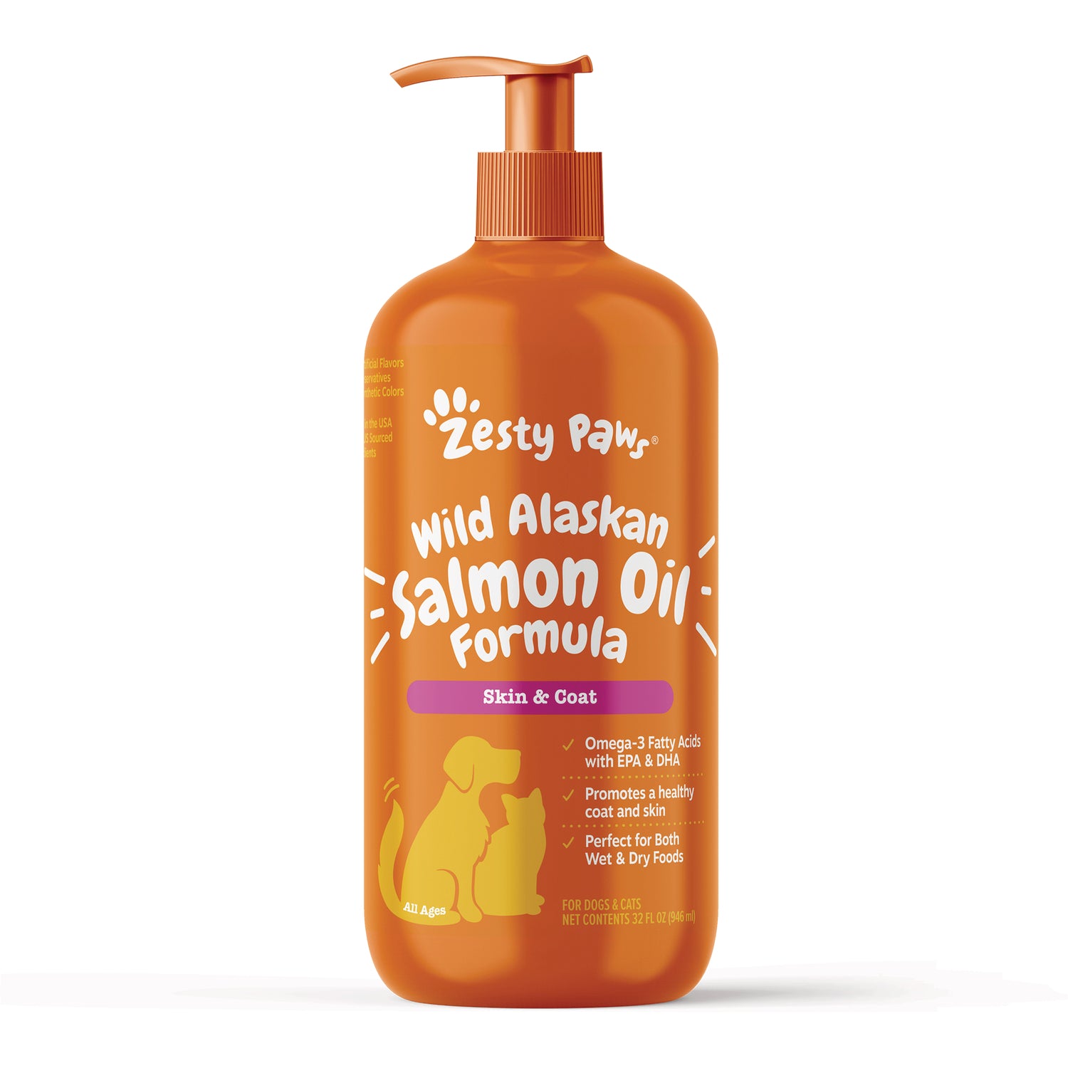 ZPW021 | Zesty Paws Wild Alaskan Salmon Oil Formula for dogs & cats, Skin & Coat, 32 fl oz pump bottle