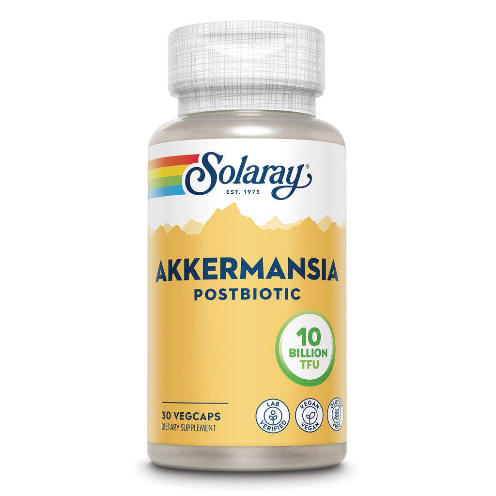 SLR541 | Solaray Akkermansia postbiotic bottle front-facing, 30 vegcaps, 10 billion TFU on white background - Thumbnail