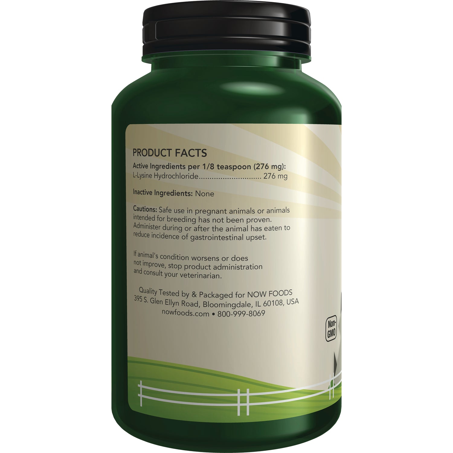 NWF1257 | Back label showing PRODUCT FACTS, active ingredient and caution statements on green supplement bottle