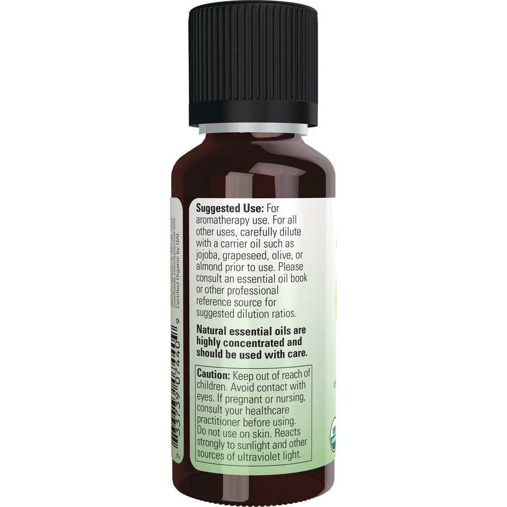 NWF624 | Back label of amber essential oil bottle showing Suggested Use and Caution text - Thumbnail