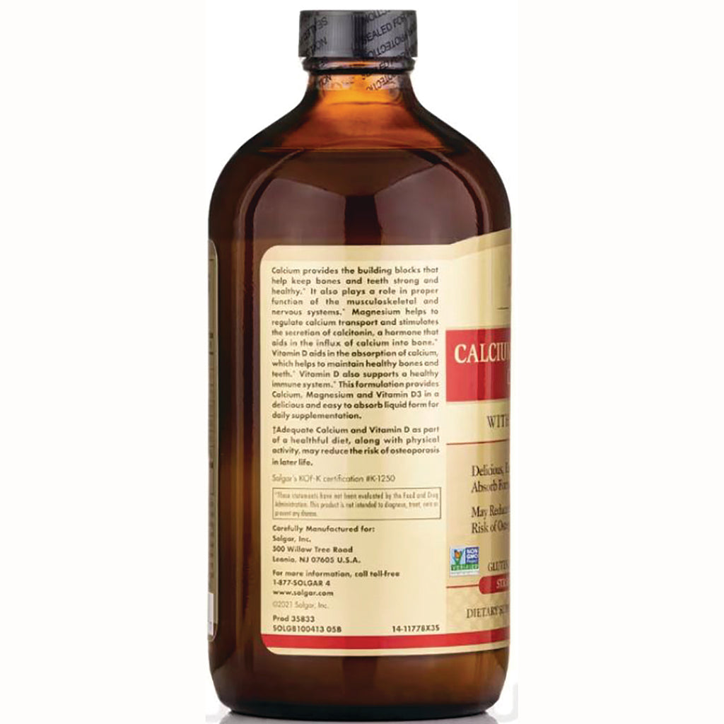 Brown glass supplement bottle back label showing ingredients, directions, and partial CALCIUM branding - Thumbnail