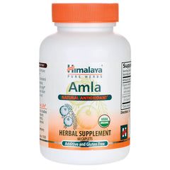 HHH001 | White bottle of Himalaya Amla herbal supplement with orange cap, USDA Organic label, 60 caplets