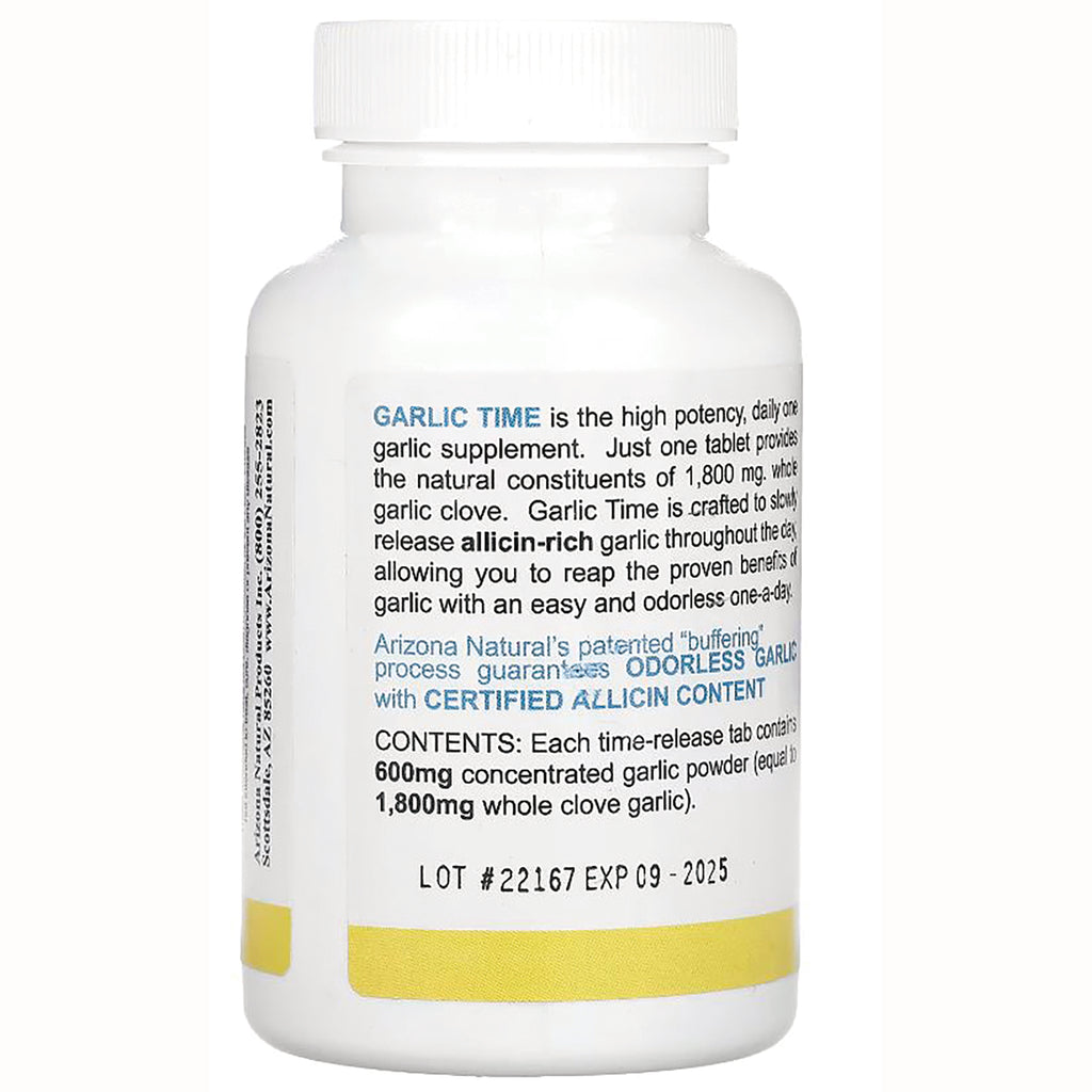 AN011 | Back label of white supplement bottle reading GARLIC TIME with lot #22167 EXP 09-2025 - Thumbnail