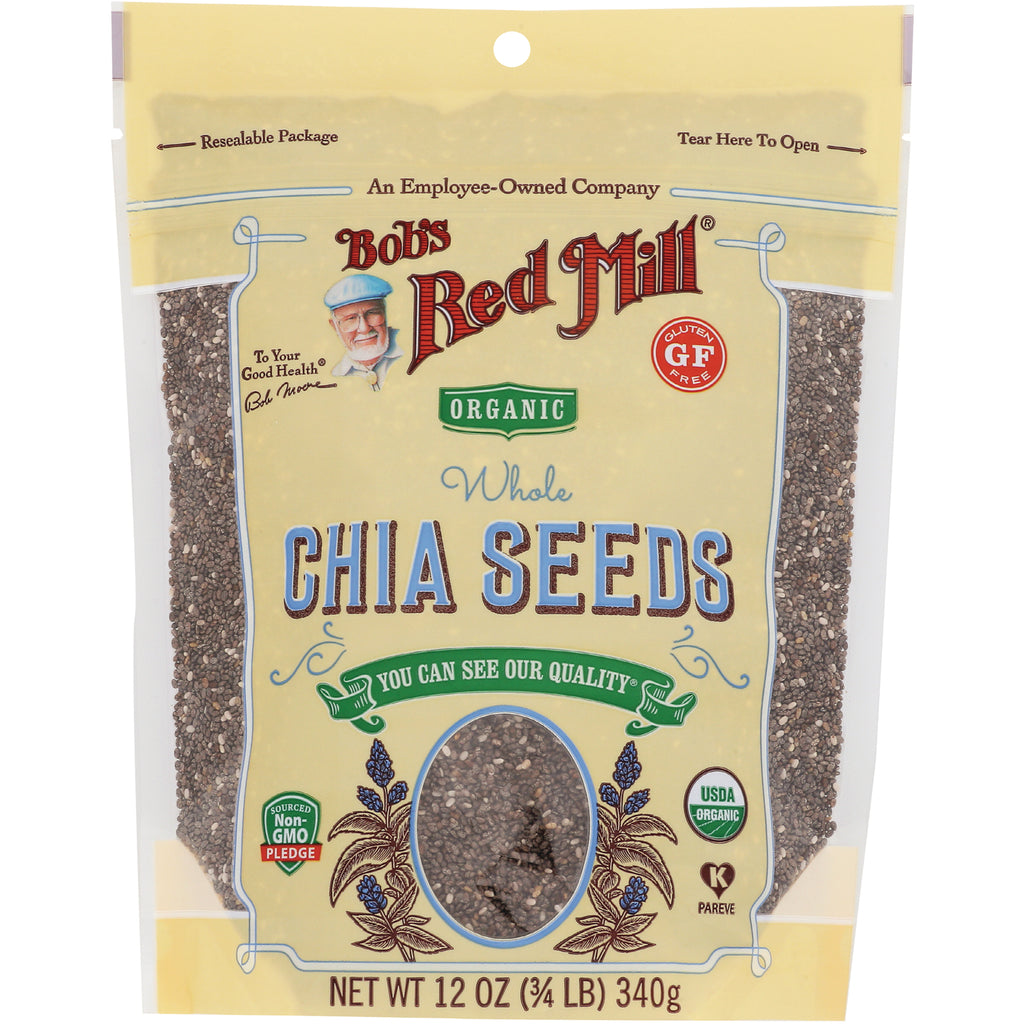 BOB267 | Bob's Red Mill organic whole chia seeds 12 oz front pouch with clear window and branding - Thumbnail