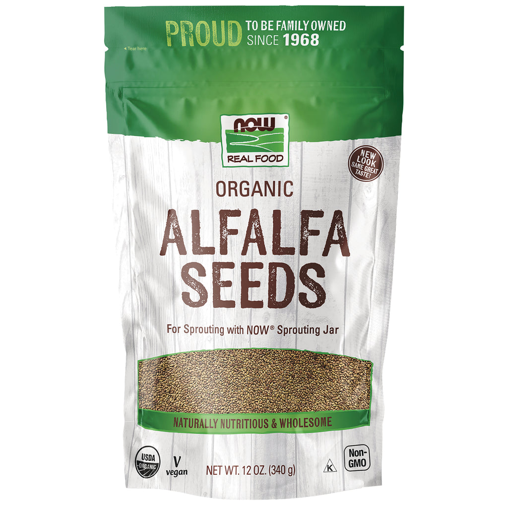 NWF1415 | NOW Real Food organic alfalfa seeds pouch with front window, 12 oz - Thumbnail