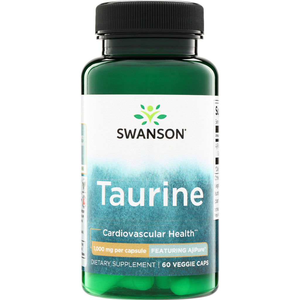 SWU736 | Swanson Taurine supplement bottle, 1,000 mg per capsule, 60 veggie caps, Cardiovascular Health - Thumbnail