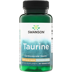 SWU736 | Swanson Taurine supplement bottle, 1,000 mg per capsule, 60 veggie caps, Cardiovascular Health
