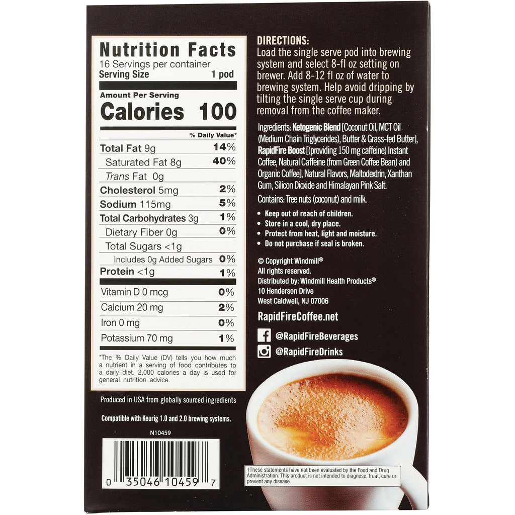 RPF005 | Back of coffee pod box showing Nutrition Facts panel, ingredients, directions, barcode and cup of coffee - Thumbnail