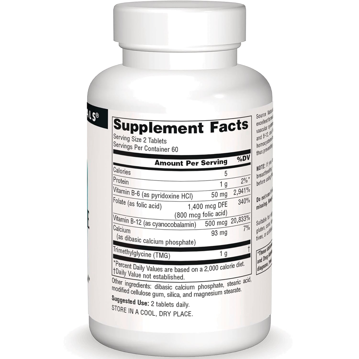 SN343 | Back label Supplement Facts panel with serving size 2 tablets and 60 servings per container