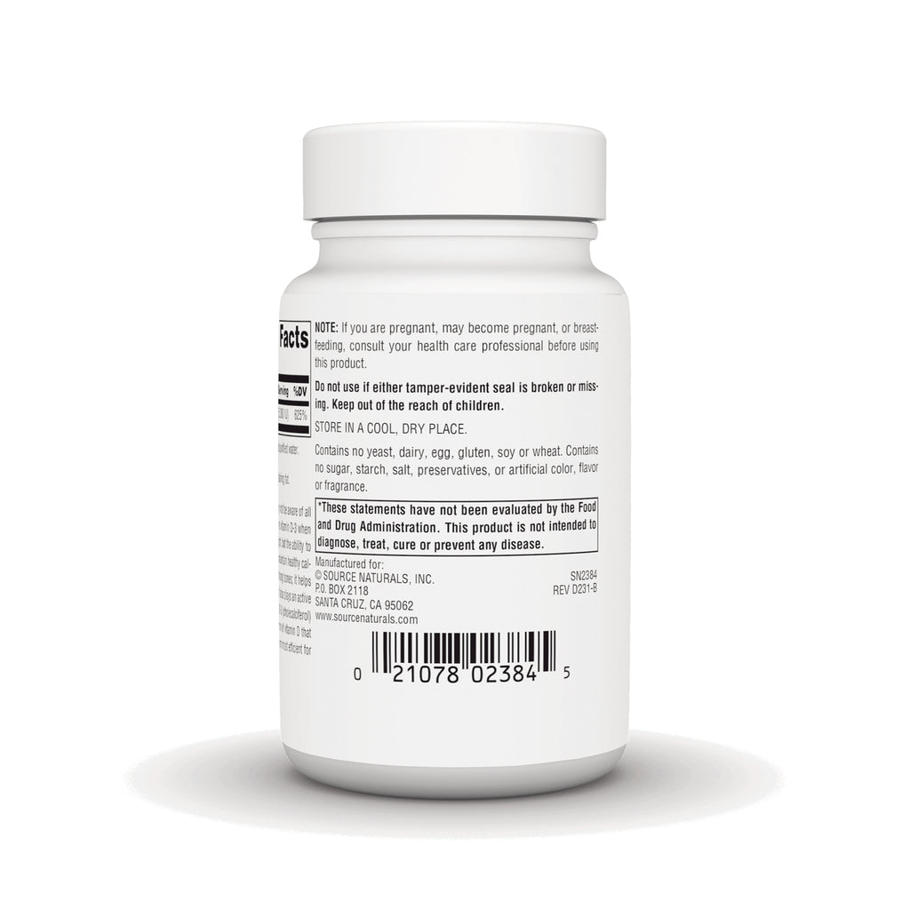 SN631 | Back label of Source Naturals supplement bottle with directions, warnings, ingredients and barcode - Thumbnail