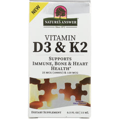 NAT407 | Nature's Answer Vitamin D3 & K2 liquid oral drops box, supports immune, bone and heart health 0.5 fl oz
