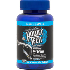NTP197 | NaturesPlus Power Teen for Him chewable multivitamin bottle, 60 tablets, wild berry flavor