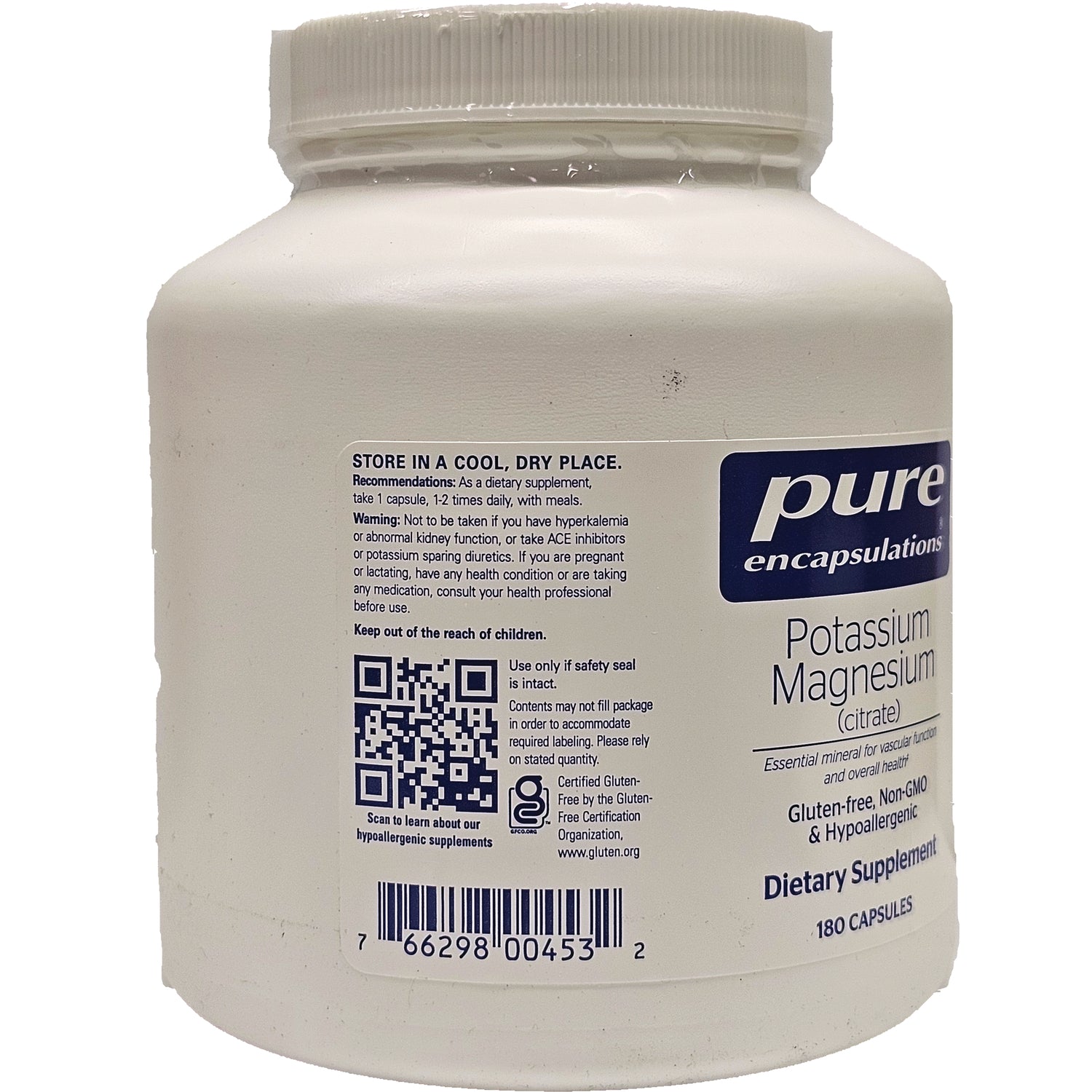 PRN003 | back of white supplement jar label showing storage instructions, QR code and barcode
