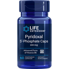 LE077 | Life Extension Pyridoxal 5'-Phosphate Caps 100 mg blue supplement bottle front label