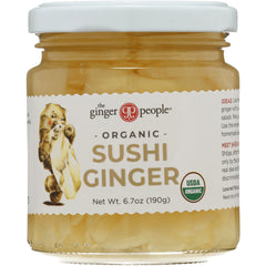 GPE010 | Jar of The Ginger People organic sushi ginger, 6.7 oz (190g), white lid and label with USDA Organic seal