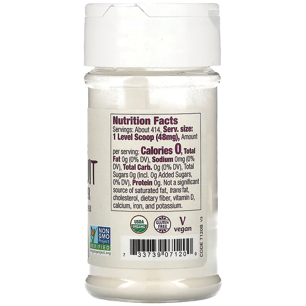 NWF1383 | Back of white supplement bottle showing Nutrition Facts panel, USDA Organic, gluten free, vegan icons and barcode - Thumbnail