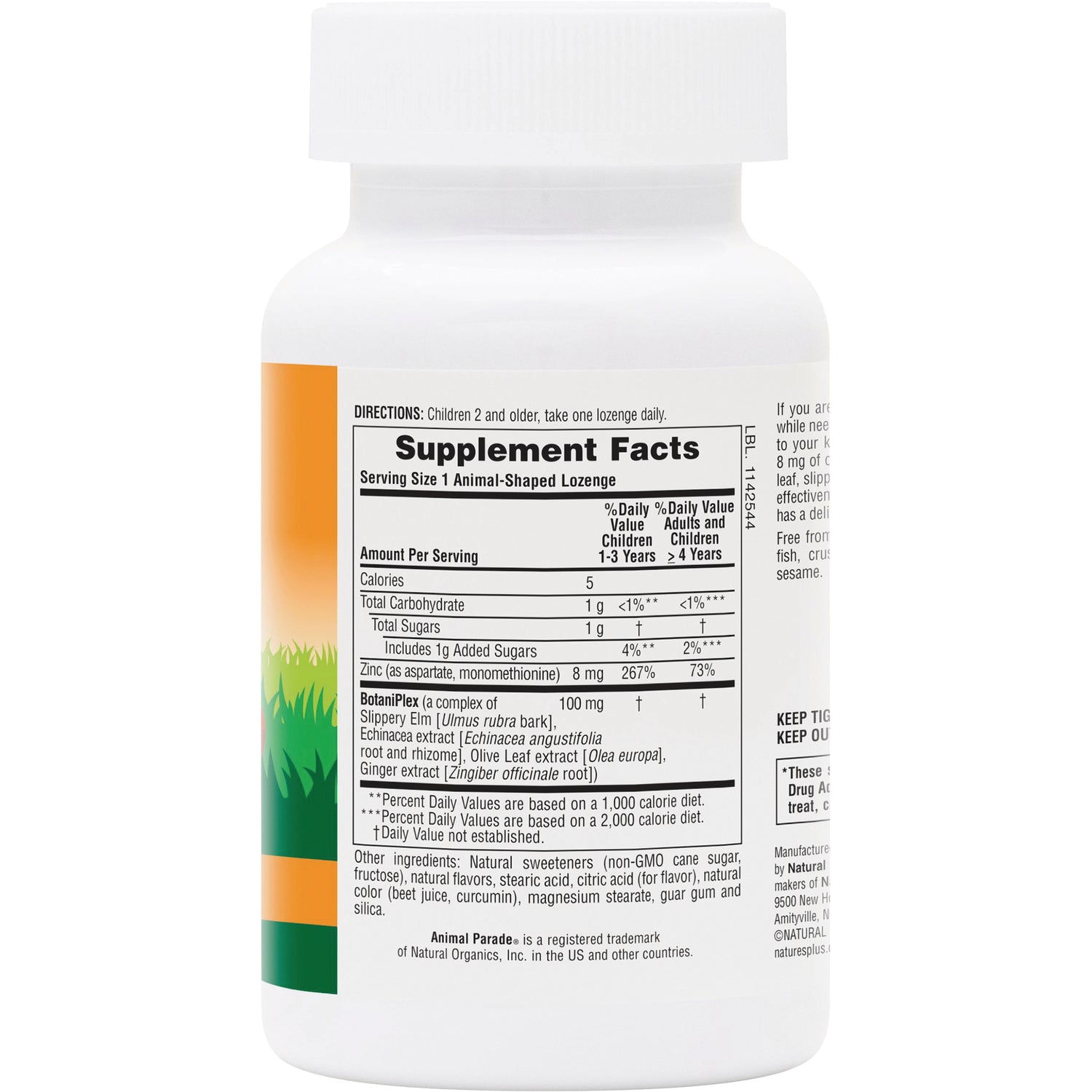 NTP008 | back of white supplement bottle showing Supplement Facts panel, serving size and ingredient list