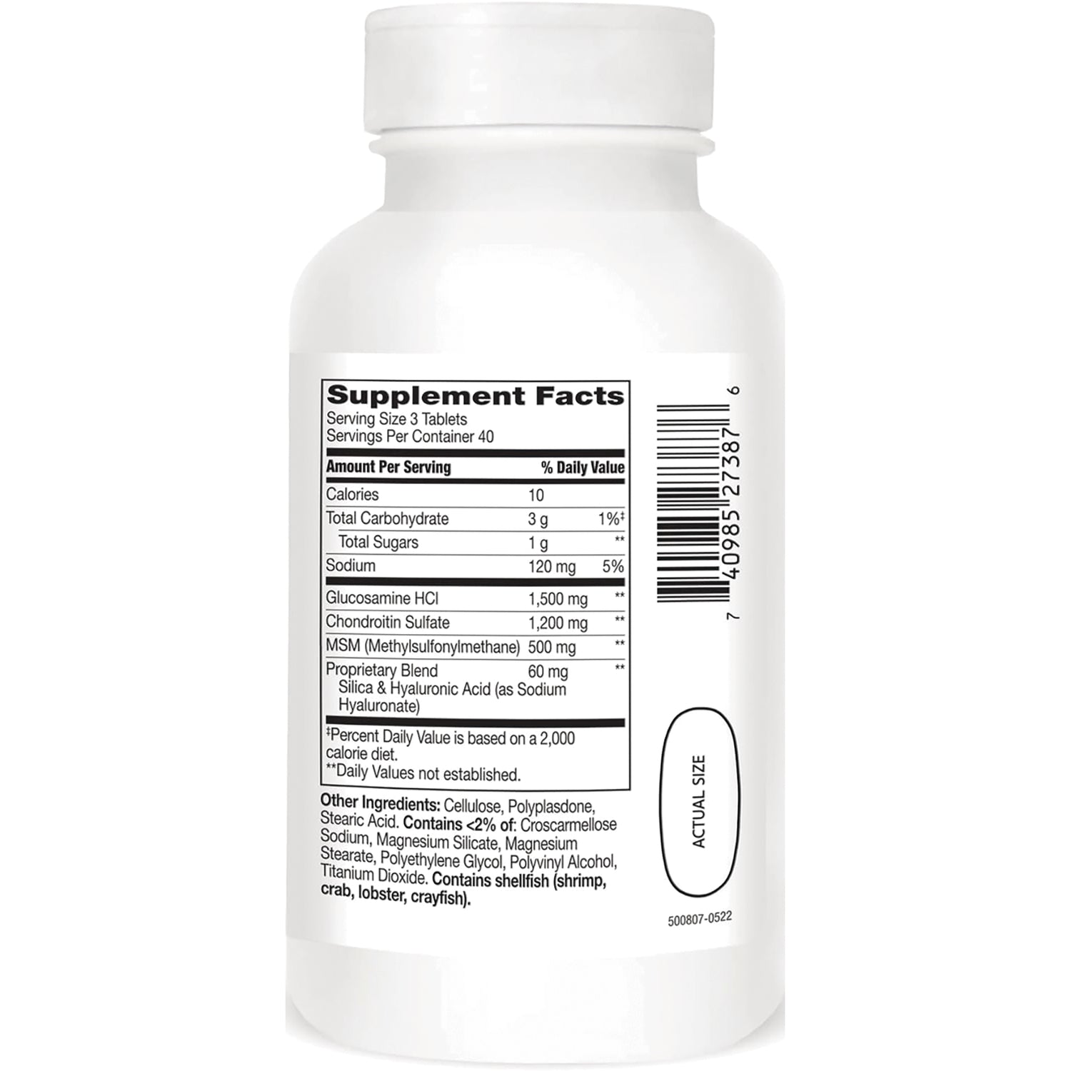 CNT225 | bottle back showing Supplement Facts label with nutrition table, ingredient list and barcode