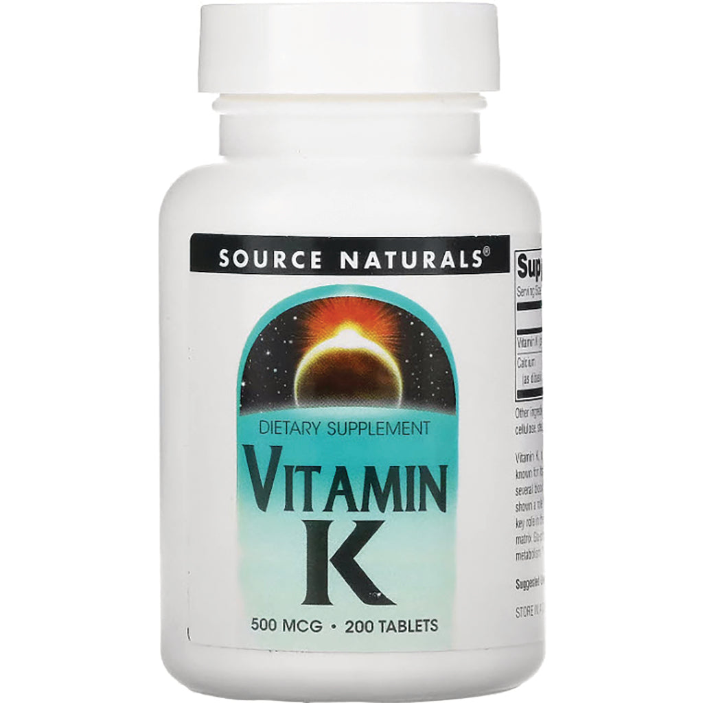 SN656 | Source Naturals Vitamin K dietary supplement, 500 mcg, 200 tablets bottle front - Thumbnail