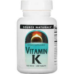 SN656 | Source Naturals Vitamin K dietary supplement, 500 mcg, 200 tablets bottle front