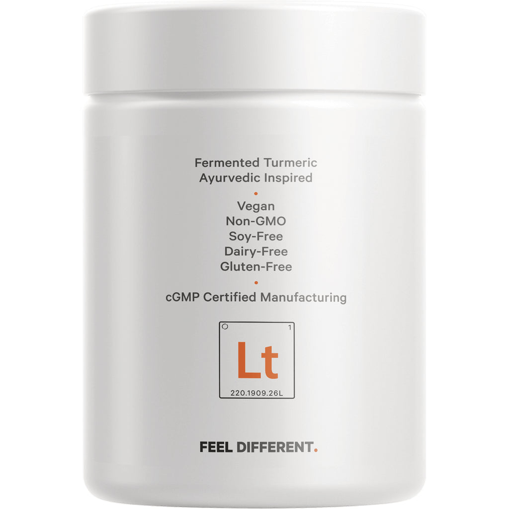 CDG014 | Back of white supplement jar showing claims Vegan, Non-GMO, Soy-Free, Dairy-Free, Gluten-Free and cGMP certified with Lt logo - Thumbnail