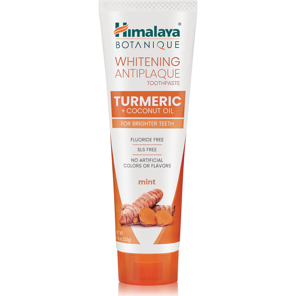 HHH055 | Himalaya Botanique Whitening Antiplaque Turmeric + Coconut Oil toothpaste tube, mint front packaging - Thumbnail