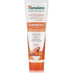 HHH055 | Himalaya Botanique Whitening Antiplaque Turmeric + Coconut Oil toothpaste tube, mint front packaging