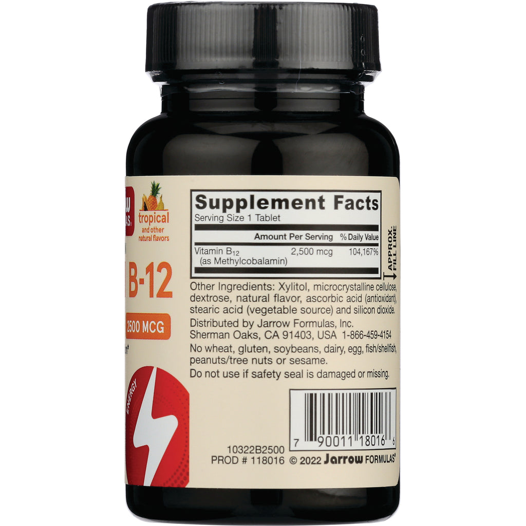 JR335 | back label of B-12 supplement bottle showing Supplement Facts, ingredients, and barcode - Thumbnail