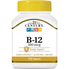 CNT167 | 21st Century B-12 500 mcg white bottle with yellow cap labeled 110 tablets