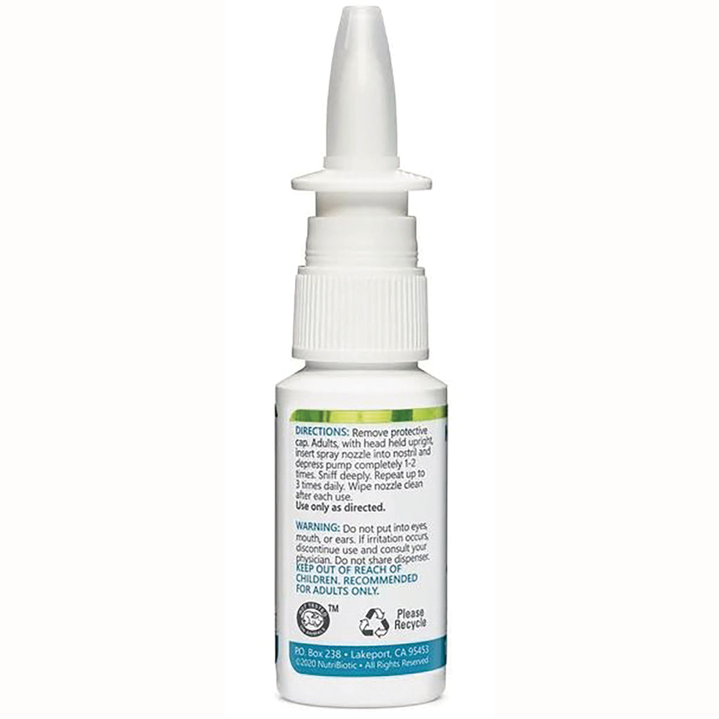 NUB015 | back label of white nasal spray bottle showing directions and warnings - Thumbnail