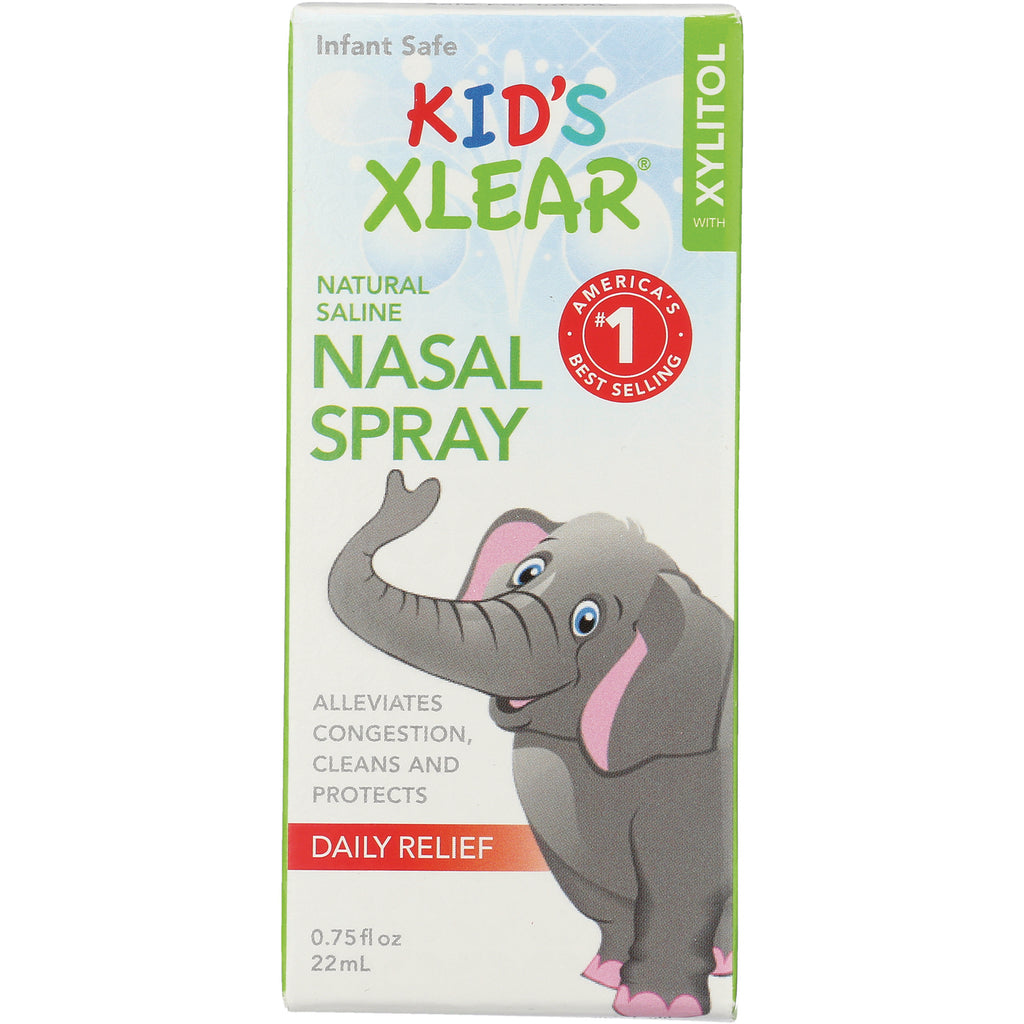 XL012 | Kid's Xlear Natural Saline Nasal Spray box, Daily Relief, 0.75 fl oz (22 mL), elephant graphic - Thumbnail