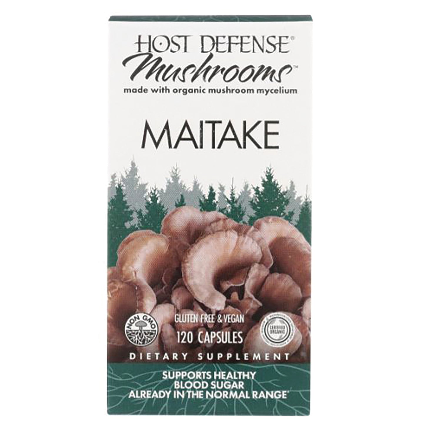 FUN008 | Host Defense Mushrooms Maitake dietary supplement box, 120 capsules, gluten free & vegan
