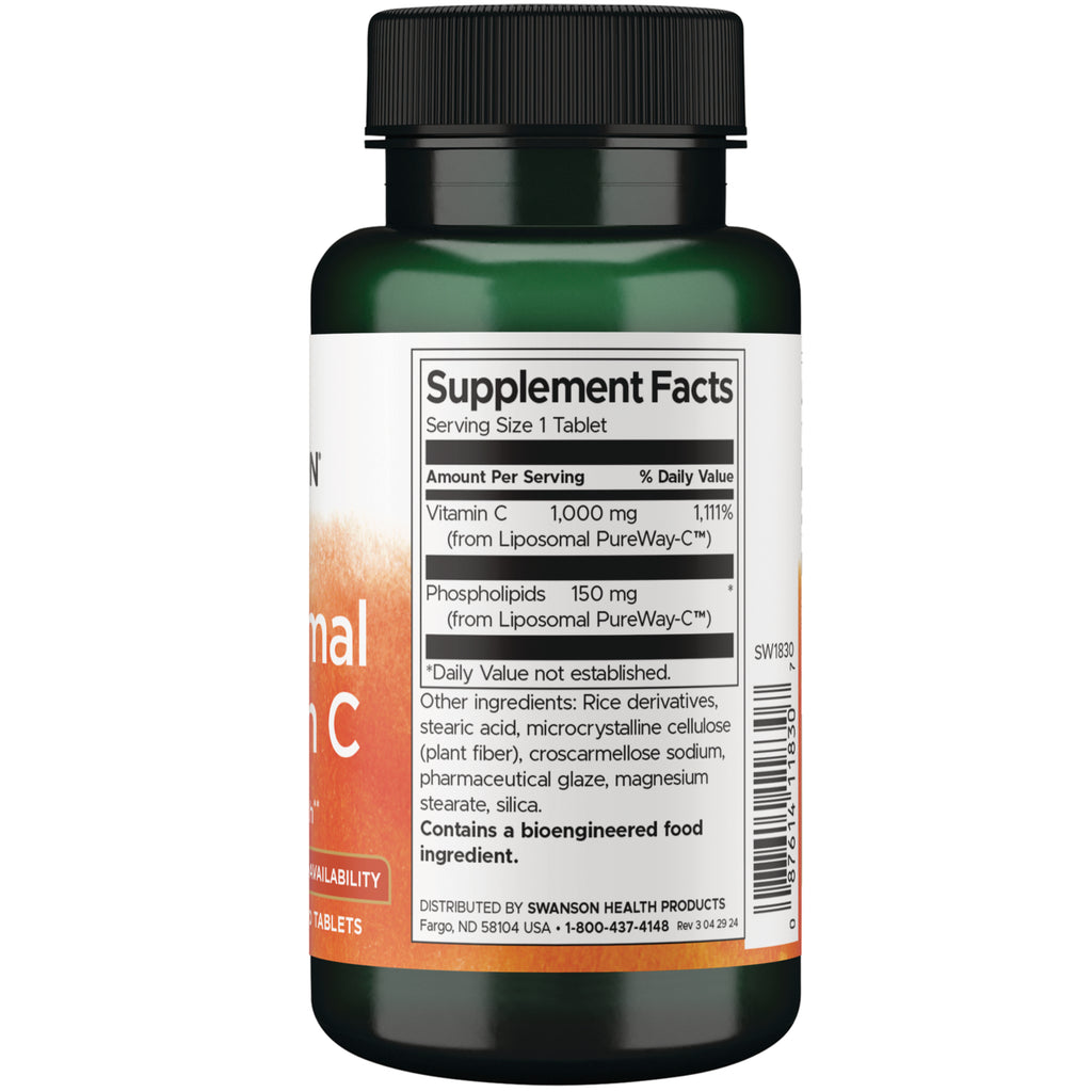 SW1830 | Back label with Supplement Facts: Vitamin C 1,000 mg and phospholipids 150 mg, barcode and ingredients - Thumbnail