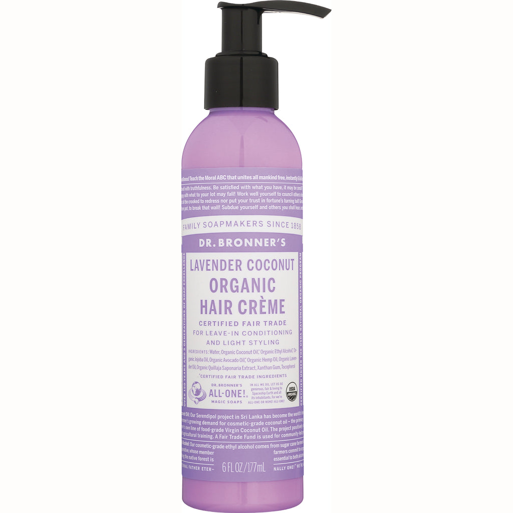 DRB030 | Dr. Bronner's Lavender Coconut Organic Hair Crme pump bottle, 6 fl oz - Thumbnail