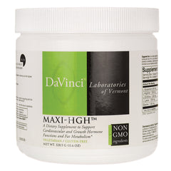 DVL014 | White jar with DaVinci Laboratories Maxi-HGH label showing product name and NON GMO badge