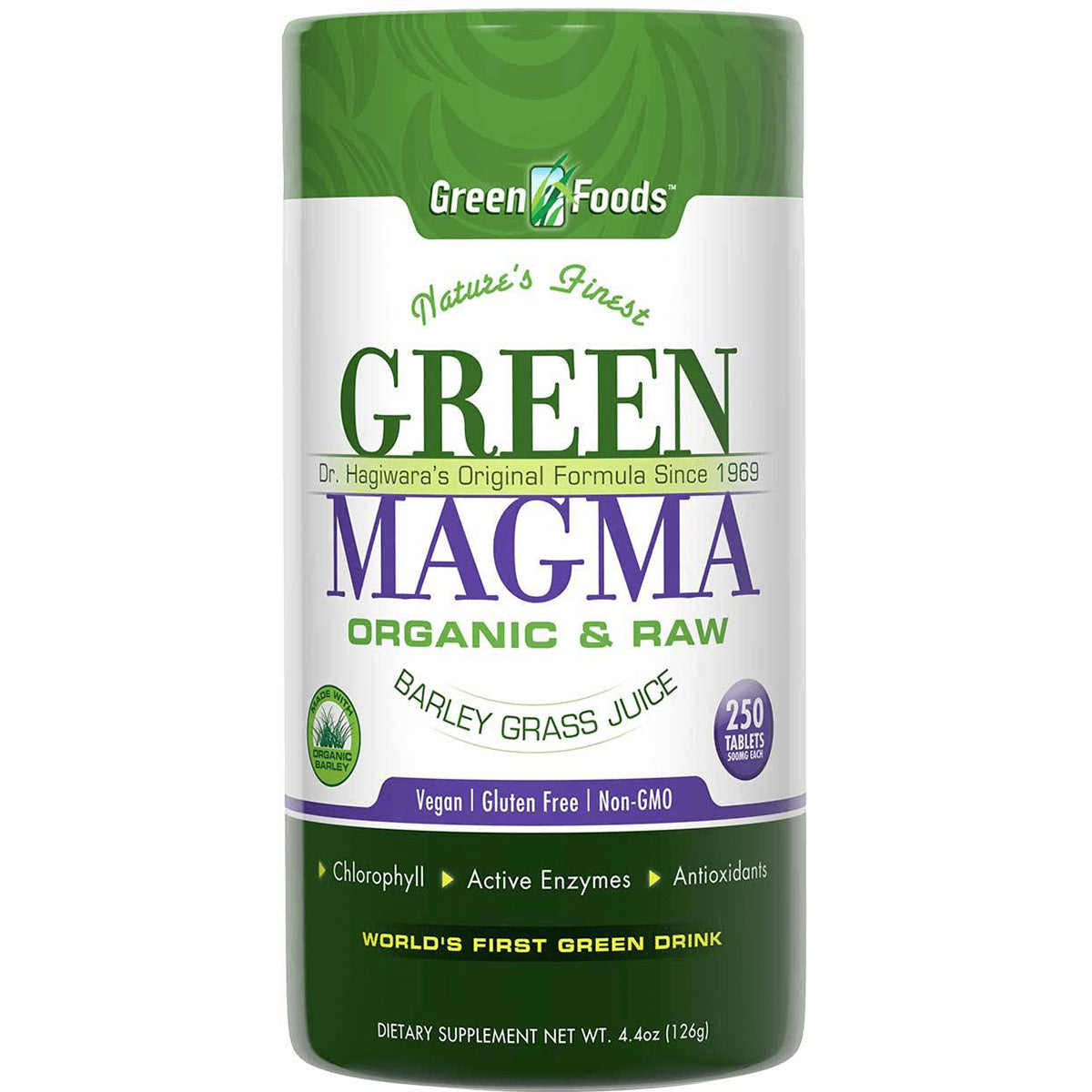 GM021 | Green Magma organic raw barley grass juice container, 250 tablets, vegan gluten free