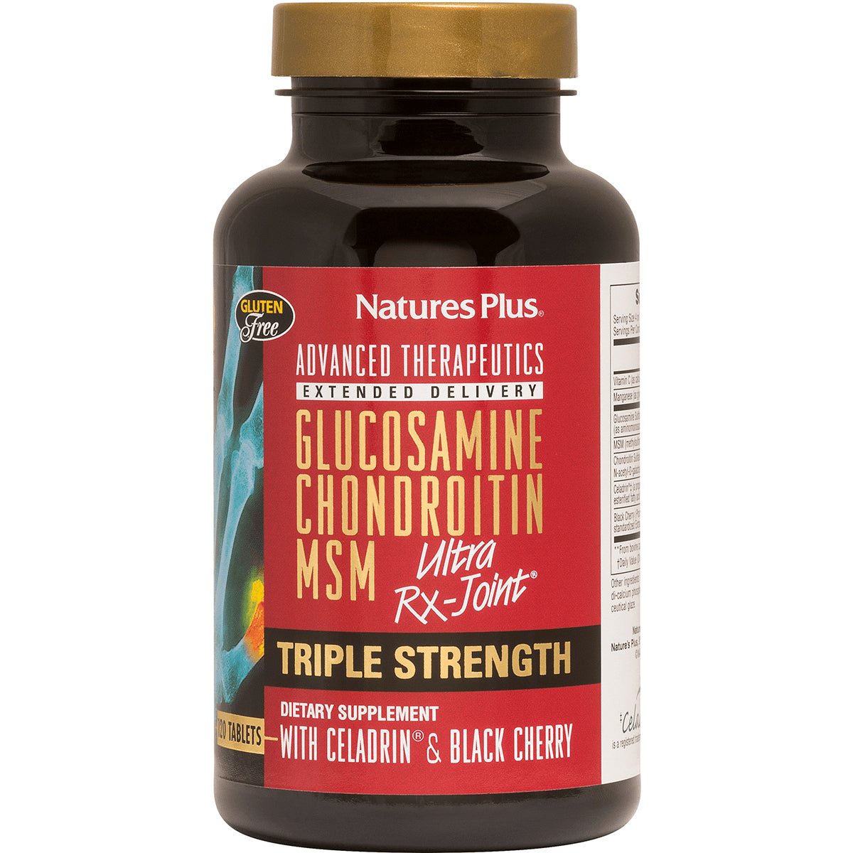 NTP185 | Nature's Plus Glucosamine Chondroitin MSM triple strength dietary supplement bottle front label