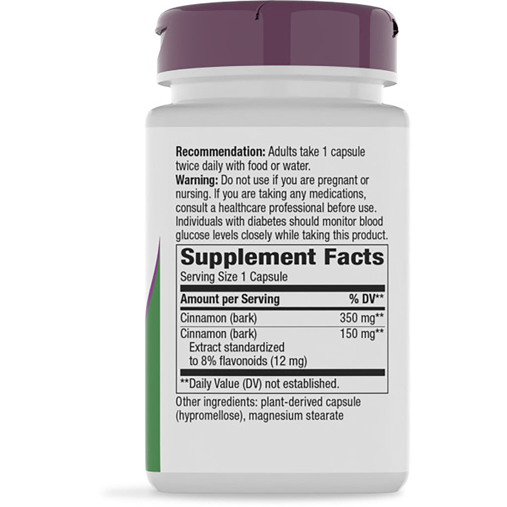 NW785 | Back of brown supplement bottle showing Supplement Facts panel and directions, cinnamon ingredient listing - Thumbnail