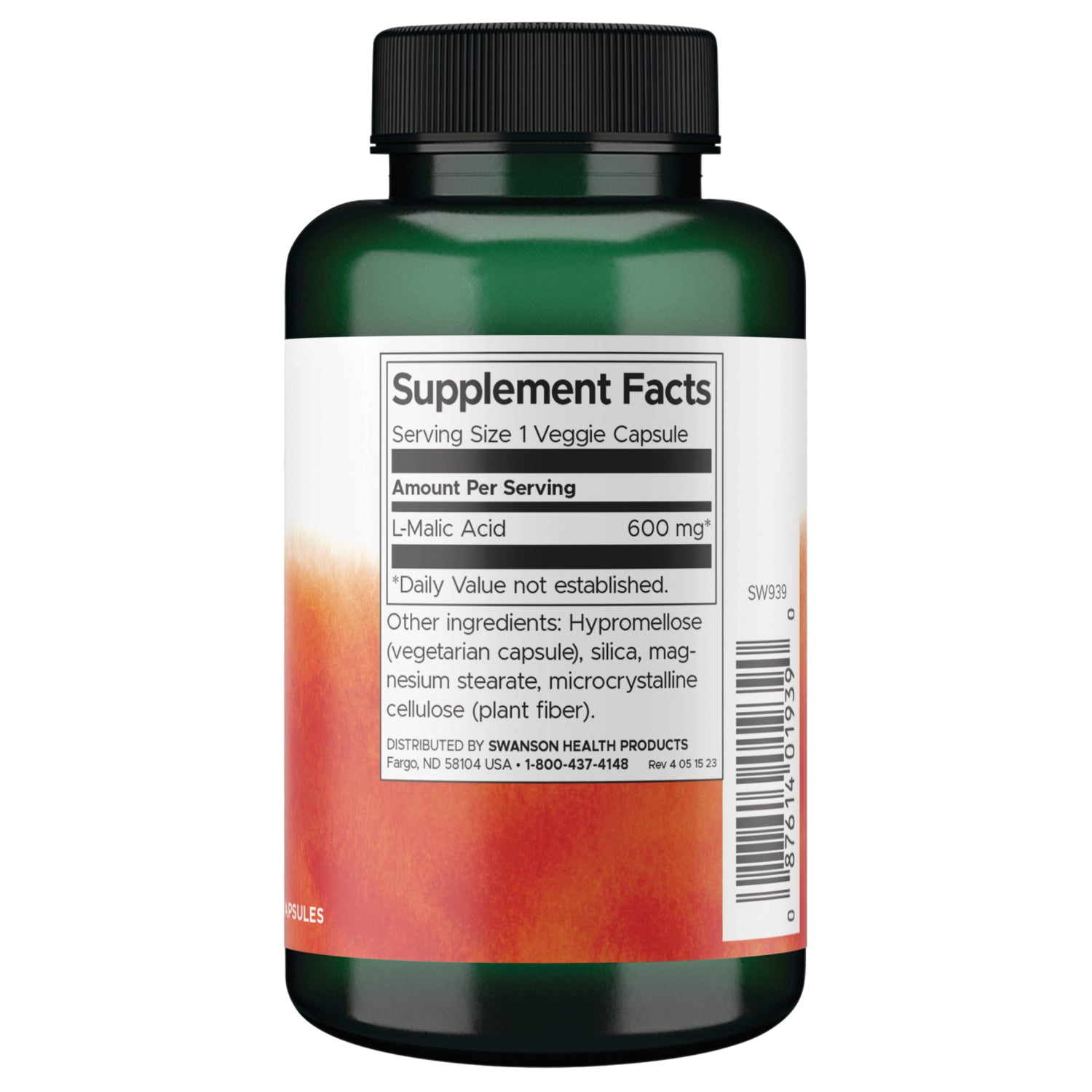 SW939 | Back label with supplement facts and serving information